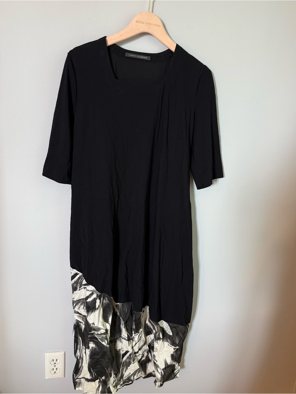 Elemente Clemente Black Midi Dress with Silver Hem Pattern